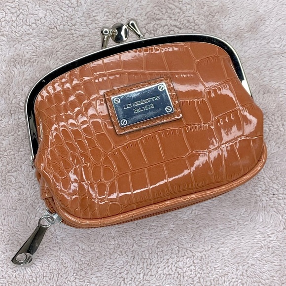 Liz Claiborne Handbags - Vintage Liz Claiborne Faux Croc Leather Small Coin Purse Pouch-Orange-Kiss Lock